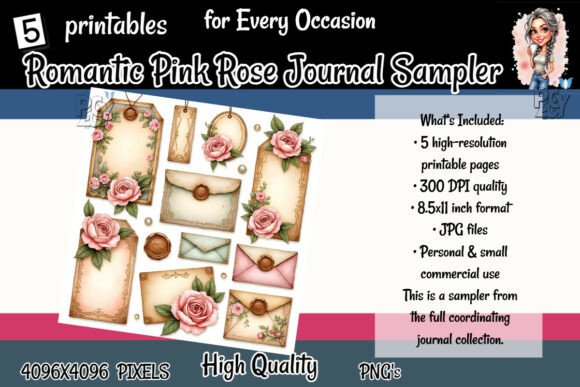Download Romantic Pink Rose Journal Sampler - Premium Resources