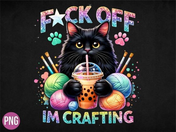 Download Im Crafting Black Cat Knitting PNG - Premium Resources
